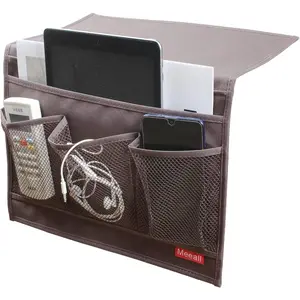 Bedside Storage Organizer with Pockets Bedside Organizer Caddy for Remote Control Table Cabinet Phones Magazines Tablets Accessories Brown