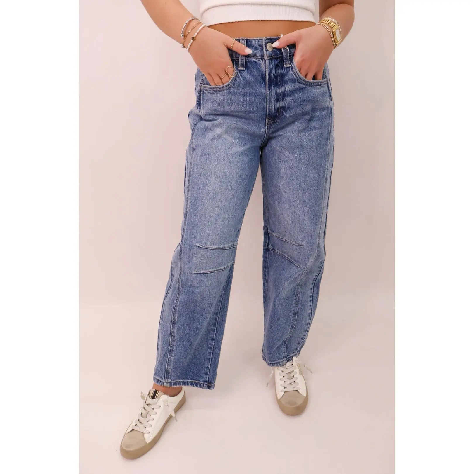 Vervet Kate Barrel Leg Medium Wash Denim Jeans