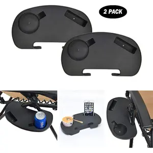 2 Piece Outdoor Folding Patio Lounge Chair Cup Holder Tray with Water Bottle Slot and Phone Slot, Portable Compact Comfortable Lounger Accessories