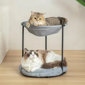 Double Cat Bed for Indoor Cats - Breathable Fiber, Ultra-Soft 2-Tier Elevated Plush Design for Multi-Cat Homes
