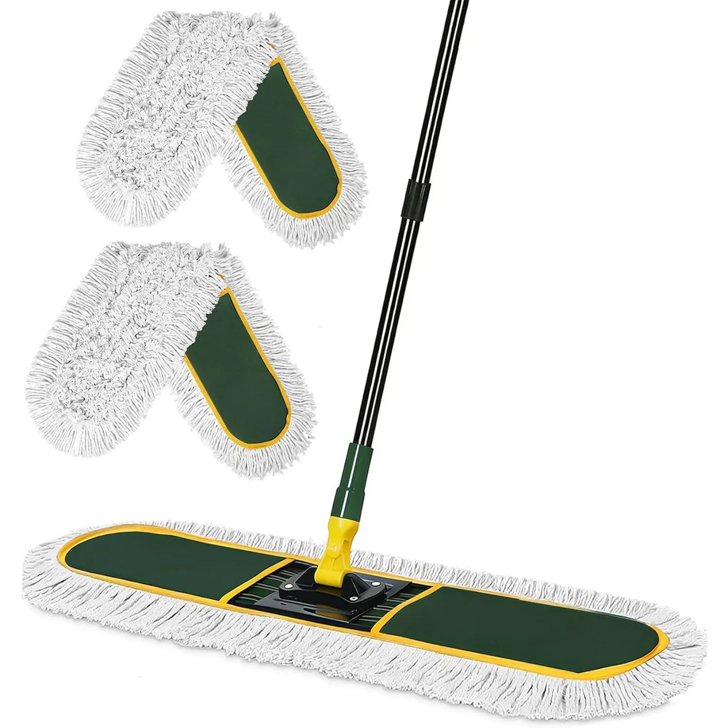 24 Inch Commercial Dust Mop,Heavy Duty Dry Wet Dust Mops Broom for Hardwood Floor, Laminate, Tile, Concrete Cleaning | 60 Extendable Handle & 2 Cotton Mop Heads | Home, Garage, Warehouse Use domesticos utensilios
