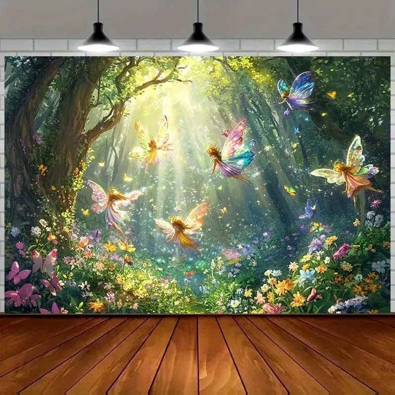 Retro Butterfly Props Tapestry - 1 Piece Bright Polyester Home Decor Wall Fabric, Magical Forest Fairy Background with Sunlight Patterns, Ideal for Birthday Parties, Gift for Outdoor Events