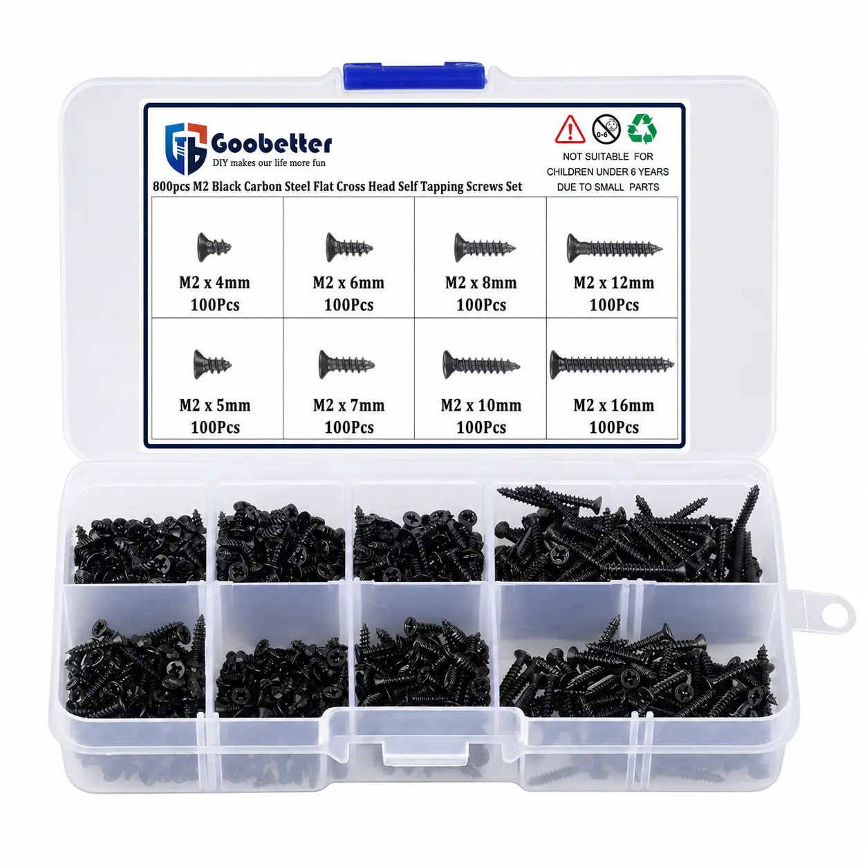 M2 Series Carbon Steel Self-Tapping Sheet Metal Screws Kit (800PCS) - Rust-Resistant, Multiple mm Lengths Micro Fasteners for Laptop Replacement Parts