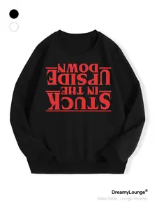 Stranger Things Upside Down Graphic Sweatshirt, Casual Fitted Round Neck Pullover, Daily Wear Home & Outdoors, Fall Winter Fashion