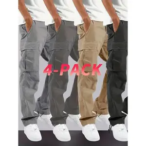 4pcs Men'S Cargo Pants - Loose Fit, Multi Pockets, Machine Washable, Ideal for Outdoor Activities in Spring & Autumn Menswear Trouser sweatpants men Fabric Musical Beige Multicolor Plain linen pants outfits parachute pants outfits