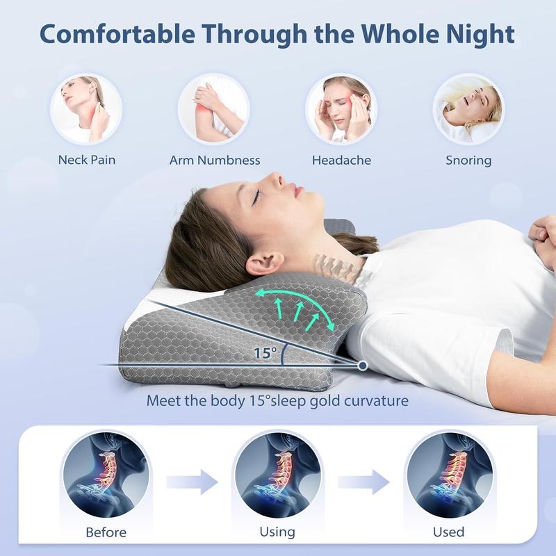 Cervical Pillow, Ergonomic Pillow for Neck and Shoulder Pain Relief with Cooling Ice Silk Pillowcase, Orthopedic Neck Bed Pillow for Side, Back and Stomach Sleepers