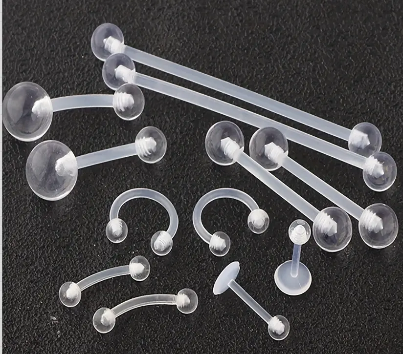 12Pcs Flexible Acrylic Clear Horseshow Nose ring Retainer - tongue Barbell Ring Set For Fresh Piercings Lip Labret Stud Industrial Piercing Jewelry Eyebrow Daith Earring Belly Button rings Bioflex Nose Stud