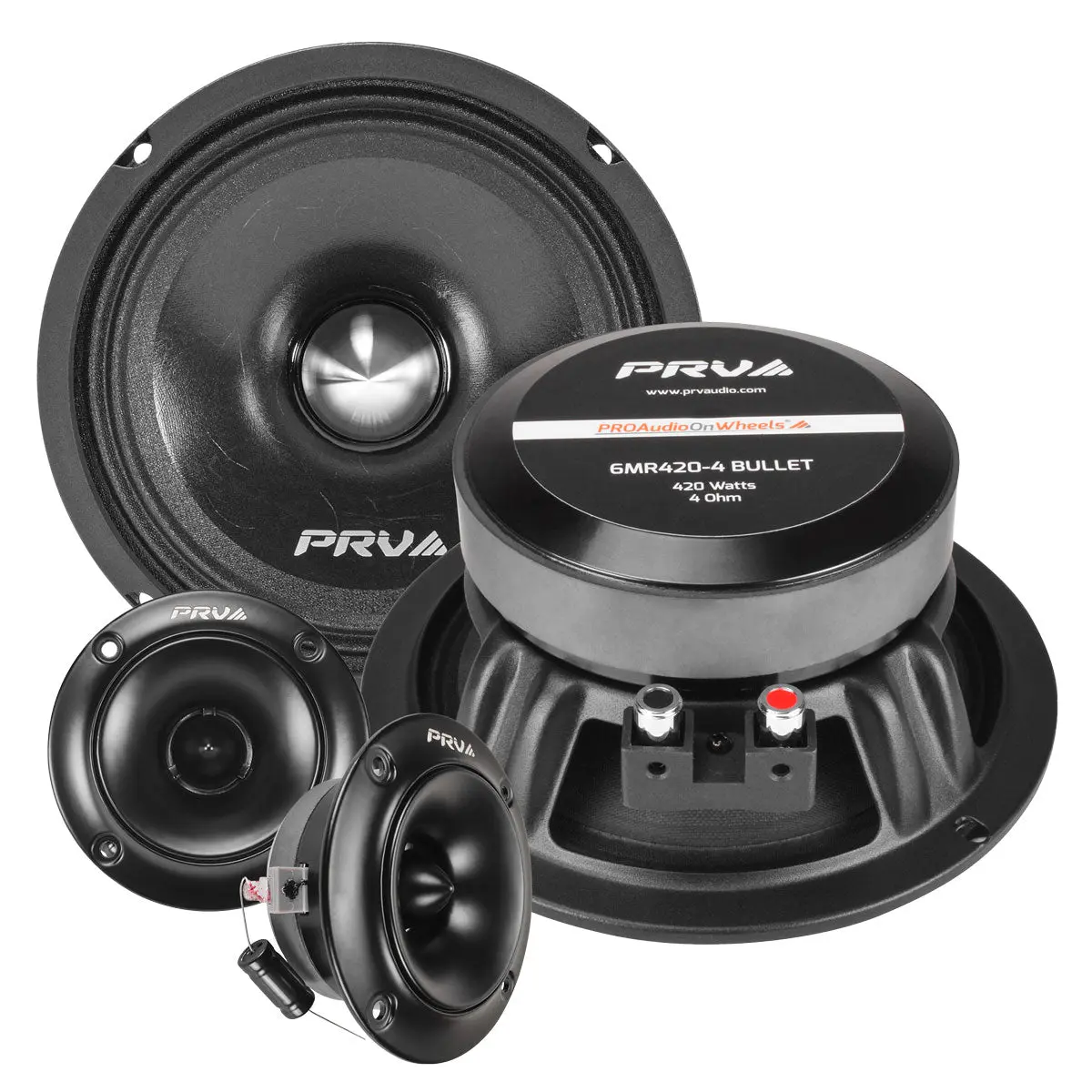 PRV Audio Bundle (2) 6MR420-4 6.5" Midrange Speakers & (2) TW500Ti-4 Pro Tweeters