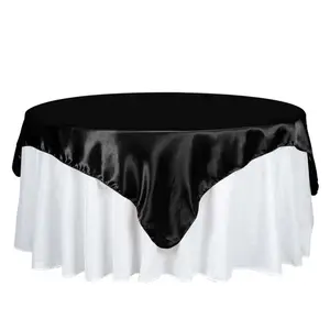 Satin 72"x72" Table Overlay Square Tablecloth Black - Smooth Finish for Luxurious Events