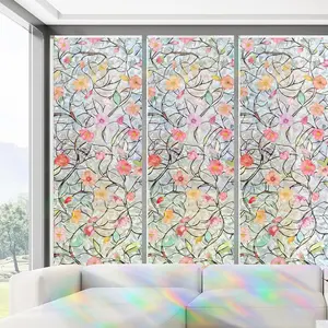 Window Film Static Cling, Sparkling Floral Stained Glass Design, UV Blocking & Heat Control for ,  Bathroom, Office, No Glue (31.5 x 78.7 Inch).