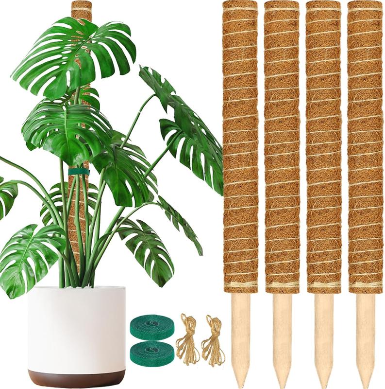 4 Pack 17inch Monstera Plant Support Stackable Moss Poles for Plants, Coir Totem Pole Tall Moss Pole for Climbing Plants, Sphagnum, Indoor Potted Plants - Can Stacked Up to 56’’