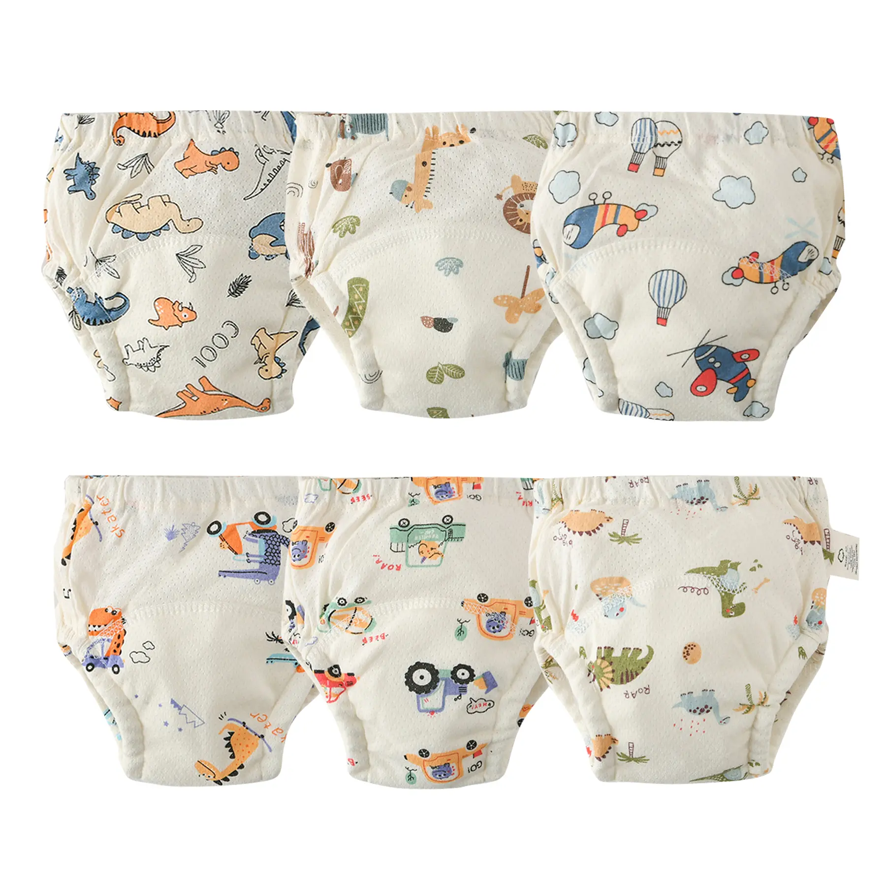 6-Pack Cotton Training Pants for Infant Baby Cartoon  Printed Training Underwear Breathable Kid's Potty Panties Soft Cloth Diaper Cover for Toddler Girls Newborn Clothes