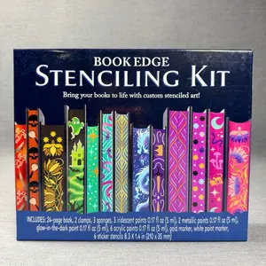 Book Edge Stenciling Kit: Add an artistic flair to your bookshelf , With 6 reusable stencils, 6 bold paints, a metallic marker, sponge tools, and sturdy book clamps, plus a 32-page guide