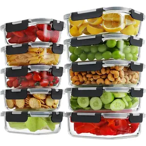 10 Pack Borosilicate Glass Meal Prep Containers with Locking Lids, Airtight BPA-Free Leak Proof Glass Food Storage Containers Set, Lunch Bento Boxes, 36oz & 14oz, Safe for Freezer and Oven