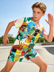 Boys Summer Wings of Fire Dragon Print, Casual All over Print Tracksuit, Breathable Comfortable Kids Clothing