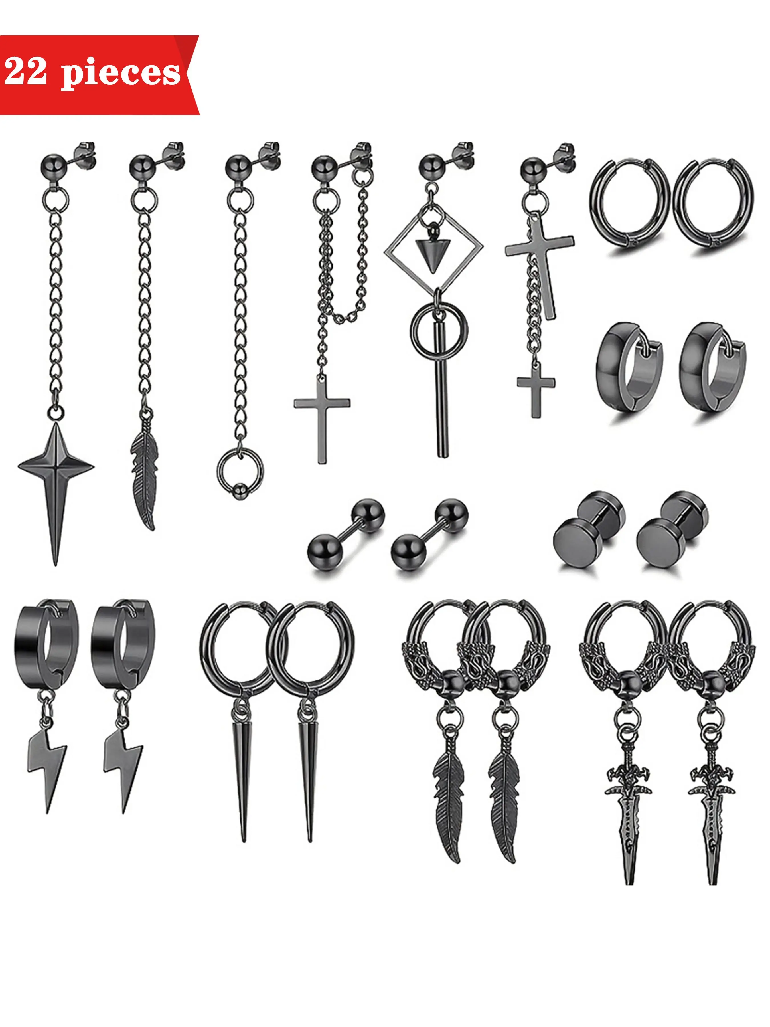 Punk Style Stainless Steel Earring Stacking Set, Ear Studs, Punk Style Earrings, Fashion Jewelry for Party, Daily Clothing Decor, Trendy All-match & Exquisite Jewelry for Birthday Gift