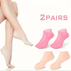 2 Pairs Silicone Socks for Women - Soft Gel Aloe Moisturizing Socks for Women's Spa Pedicure, Repairing Dry Feet, Cracked Heels and Softening Rough Skin，Make A Great Gift For Mother'S Day - Pink & Apricot