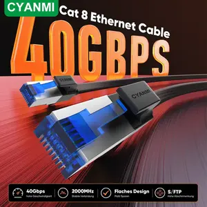 Cat 8 Ethernet Cable, Flat High Speed 40gbps 2000mhz, Braided Network Cord, Rj45 Shielded, Indoor Lan Cables, Compatible for Gaming PC Ps5 Xbox Modem Router