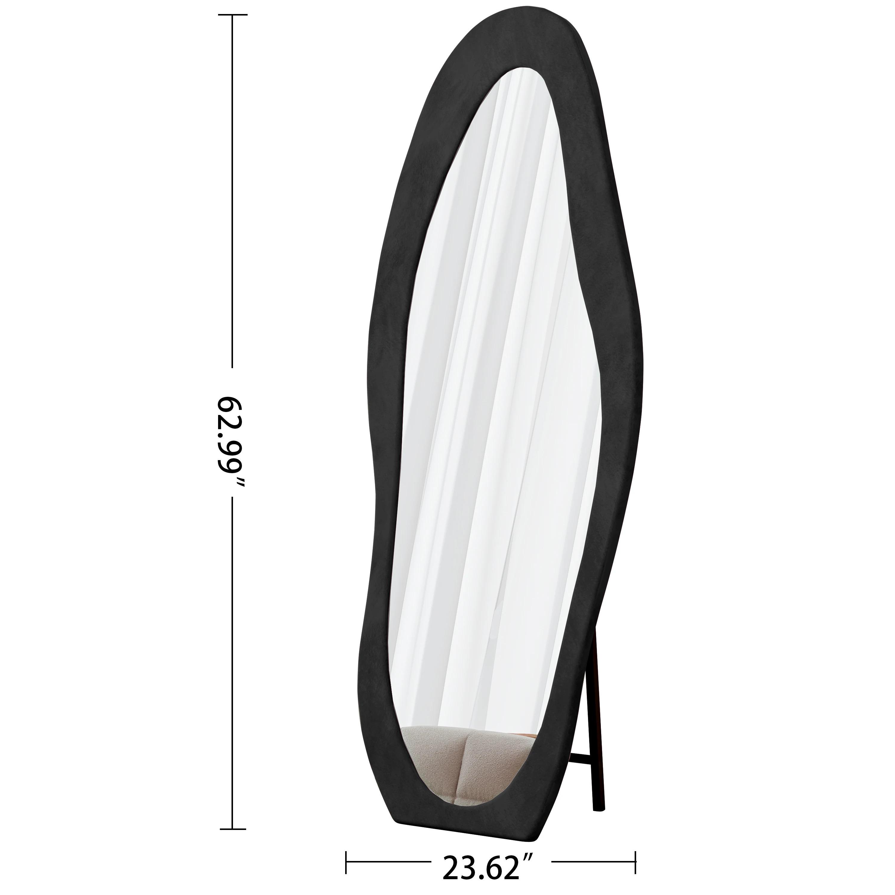 Flannel Wrapped Wooden Frame Minimalist Floor Mirror Irregular Wavy Design Living Room Furniture Decorative for