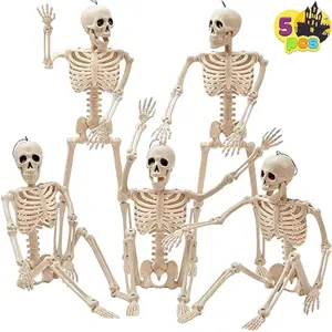 5 PCS Posable Halloween Skeleton Decor 16 Inches, Full Body Posable Joints Hanging Skeletons for Halloween Decorations, Graveyard Props, Haunted House Accessories, Spooky Scene Party Favors