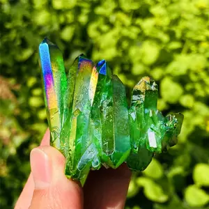 Angel Aura Green Quartz Mineral Rocks Specimens, Healing Meditation Chakra Reiki Crystal Cluster, Home Office Table Decoration Ornament, Crystal Gift