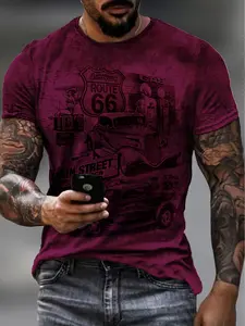 Printed Men's Short Sleeve Comfortable T-Shirt Casual Daily, Loose Round Neck Summer Short Sleeve Top, Suitable for Hot Weather, Machine Washable