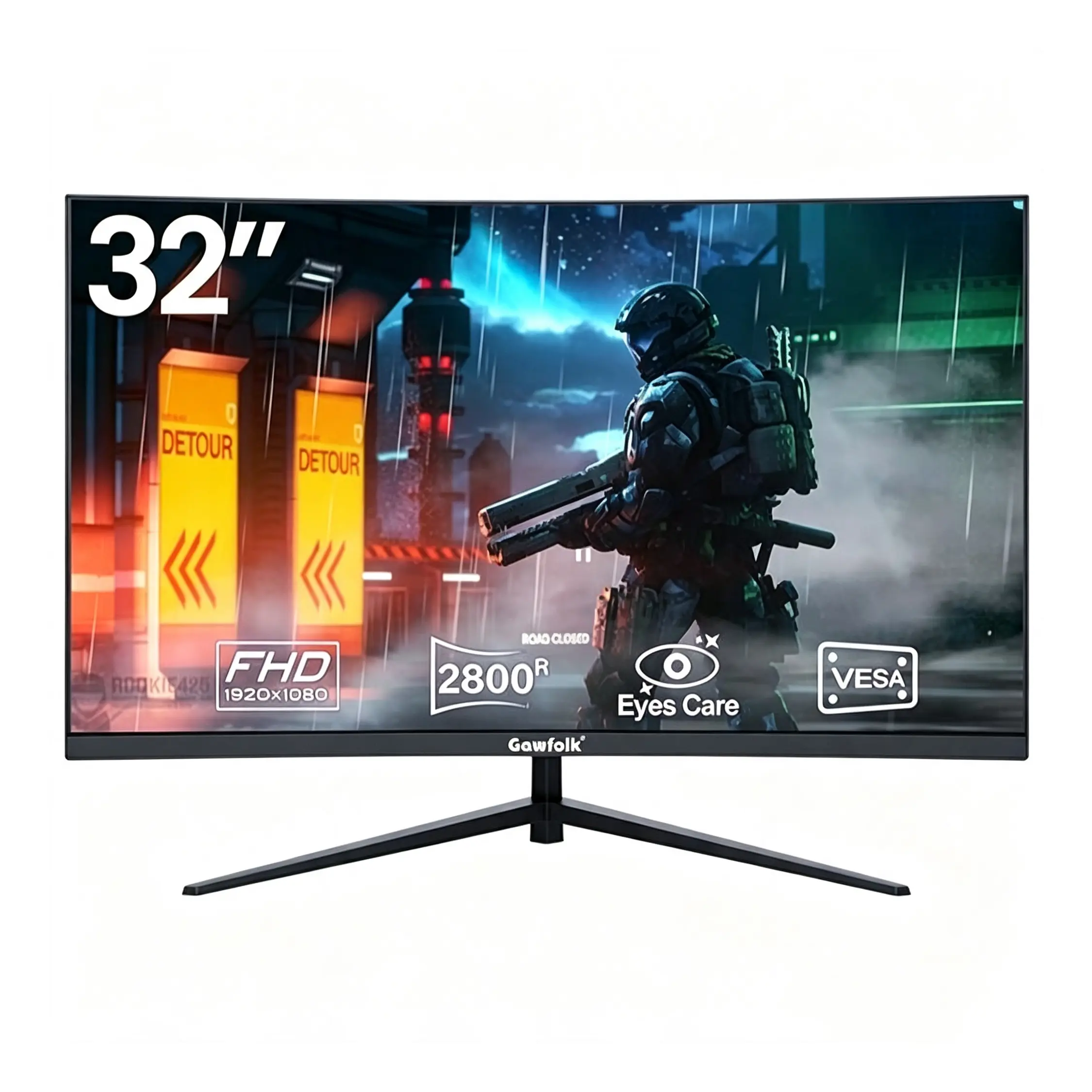 Gawfolk 32" Curved FHD Monitor - 2800R Curved View,backtoschool  1920x1080 FHD Resolution, 75Hz Black PC Screen, Eye Care Technology, VESA Wall Mountable for Home/Office, 32" Model