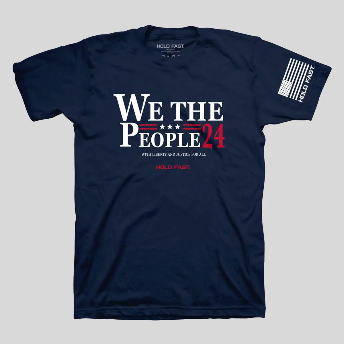 Men's Graphic T-Shirt with "We The People 24" Patriotic Design, Casual 100% Cotton Top, Seamless with Double-Needle Hem