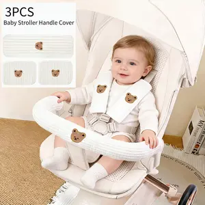3-Piece Baby Stroller Accessories Set with Embroidered Pattern, Includes 2 Shoulder Strap Covers and 1 Armrest Cover, Anti-Slip Cushions for Comfort and Safety During Outings