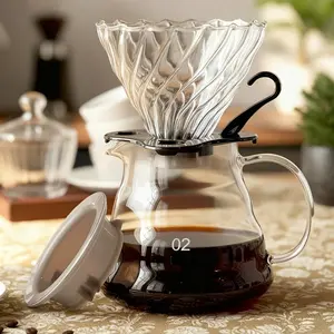 V60 Pour Over Coffee Maker Set, 2 in 1 Thickened Borosilicate Glass Coffee Server with Reusable Spiral Filter Cup, 360ml/600ml/800ml Heat Resistant Drip Coffee Pot with Detachable Handle, Food Grade BPA Free, Ideal Gift for Coffee Lovers Home Office Use