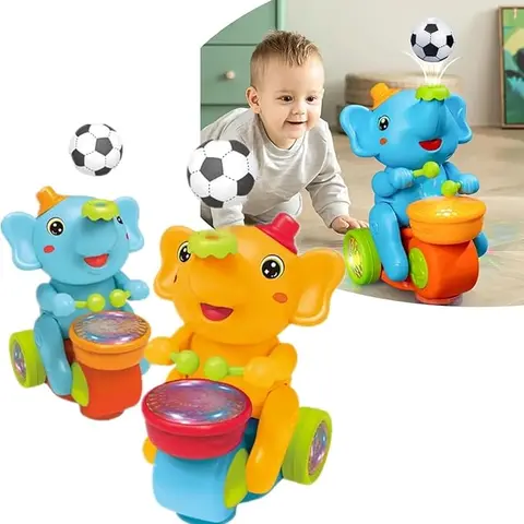 Electric Elephant Crawling Music Toy - Foam, Blowing Ball, Spinner Drumming, Lights + Music Fun, Interactive Audio, Baby Items, Children Development Tool, 9-12 Months Gift (1 Count, Random Color)
