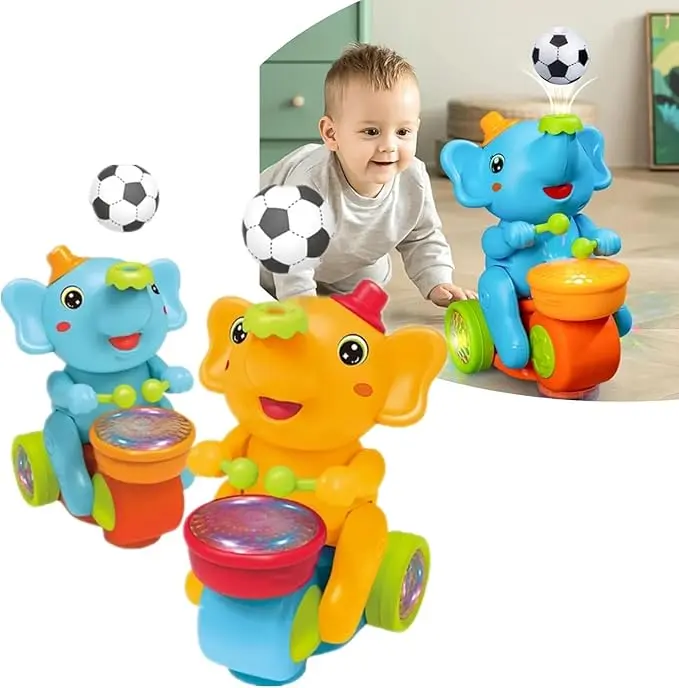 Electric Elephant Crawling Music Toy with Blowing Ball Function, Spinner Drumming Toy with Lightfun Music Toy for babies Gifts for Kids 6-12 Month (1 Count, Color random)
