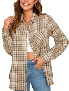 Plaid Shirts for Women Casual Button Down Flannel Shirt Plus Size Roll Up Long Sleeve Checkered Blouse Tops