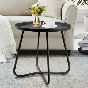 ACEHOME Outdoor Side Tables,Round Modern Home Decor Coffee Tea Side Table,Small Metal Sofa Side Snack Side Table, Simple Style Table for Living Room Bedroom and Garden Balcony Yard Porch Patio(Black)