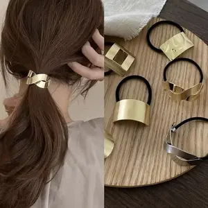 Simple Metal Fashion Elastic Hair Bands Lady Geometric Hollow Gold Headwear Hair Rope Ties Women Hair Accessories