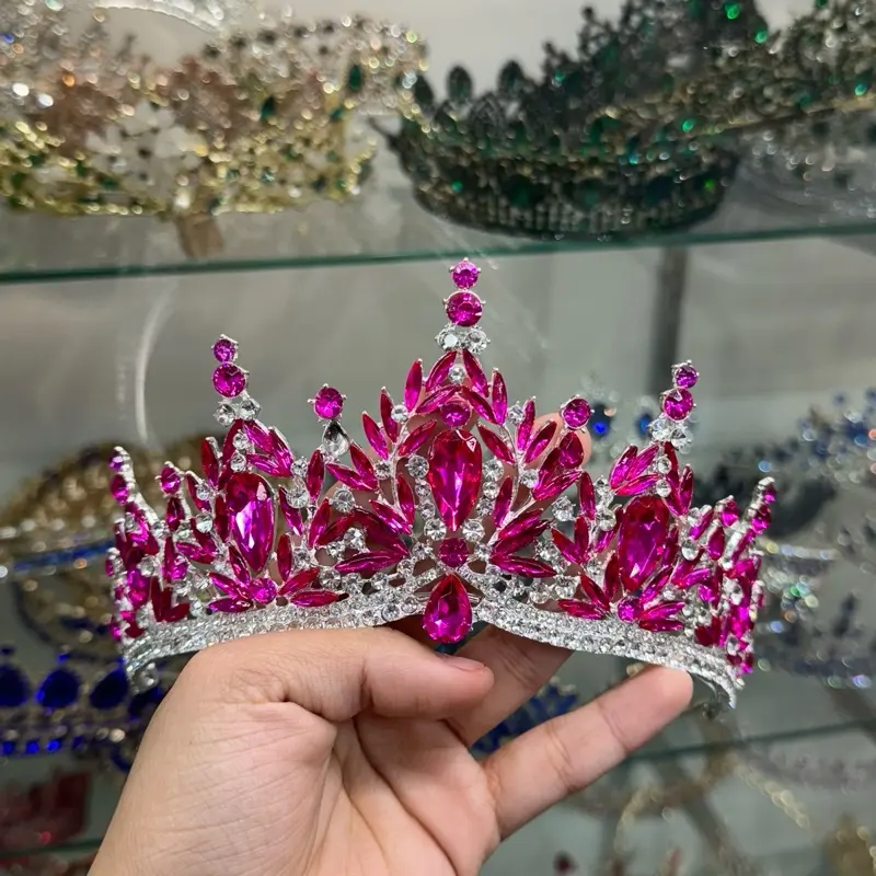 Fuchsia / Silver Crown with Decorative Elements and Gemstone Accents