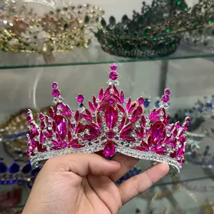 Fuchsia / Silver Crown with Decorative Elements and Gemstone Accents