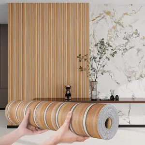 1 roll wood-grain slat-style wall sticker, self-adhesive coated wallpaper with waterproof and sound-insulating features. Textured design with a matte wood finish, easy to clean, install, and removable. Ideal for living room, bedroom, dining room, and ceil