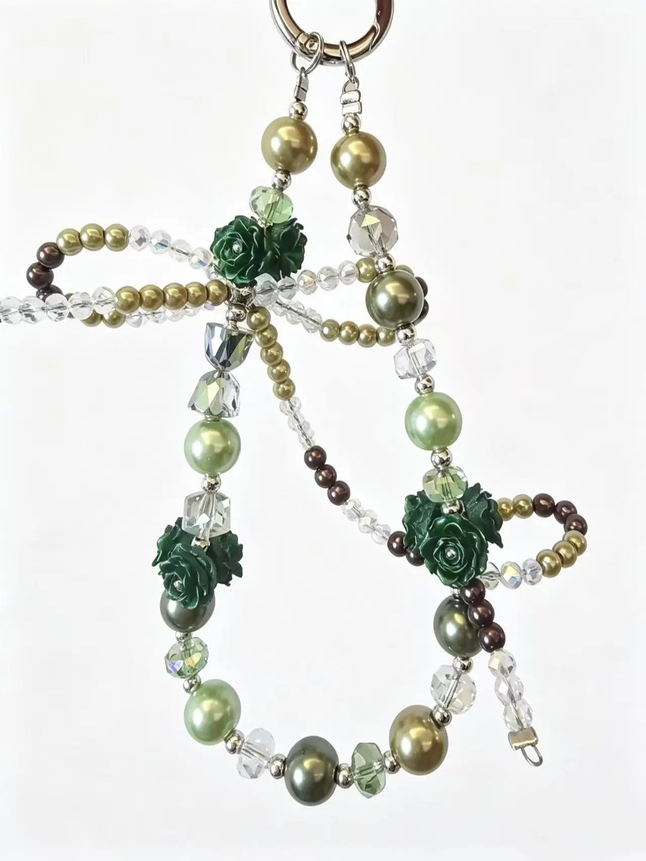 New Butterfly Mobile Phone Chain Wrist Lanyard Short Keychain Bag Pendant with Crystal Beads and Butterfly Charms