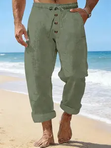 Spring Summer New Solid Color Drawstring Casual Thin Slimming Long Pants, Versatile Chinese Style Men's Straight Leg Fashion