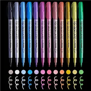 12 Colors Metallic Glitter Marker Pen, Washable Oil Ink Marker Pen, Suitable for Canvas, Wood, Glass, Metal, Stone and Ceramic Painting, Crafts, Signature & Graffiti Use