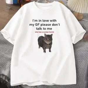 I'm in Love with My GF Funny Cat T-shirts Boyfriends O-Neck Tee WOMEN Short Sleeve T-shirt Women Tees