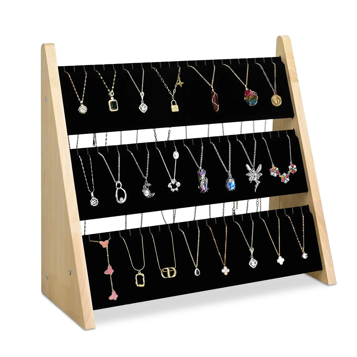 #BWTR92-E3  3-Tier Necklace Holder Stand With Velvet, Jewelry Necklace Pendant