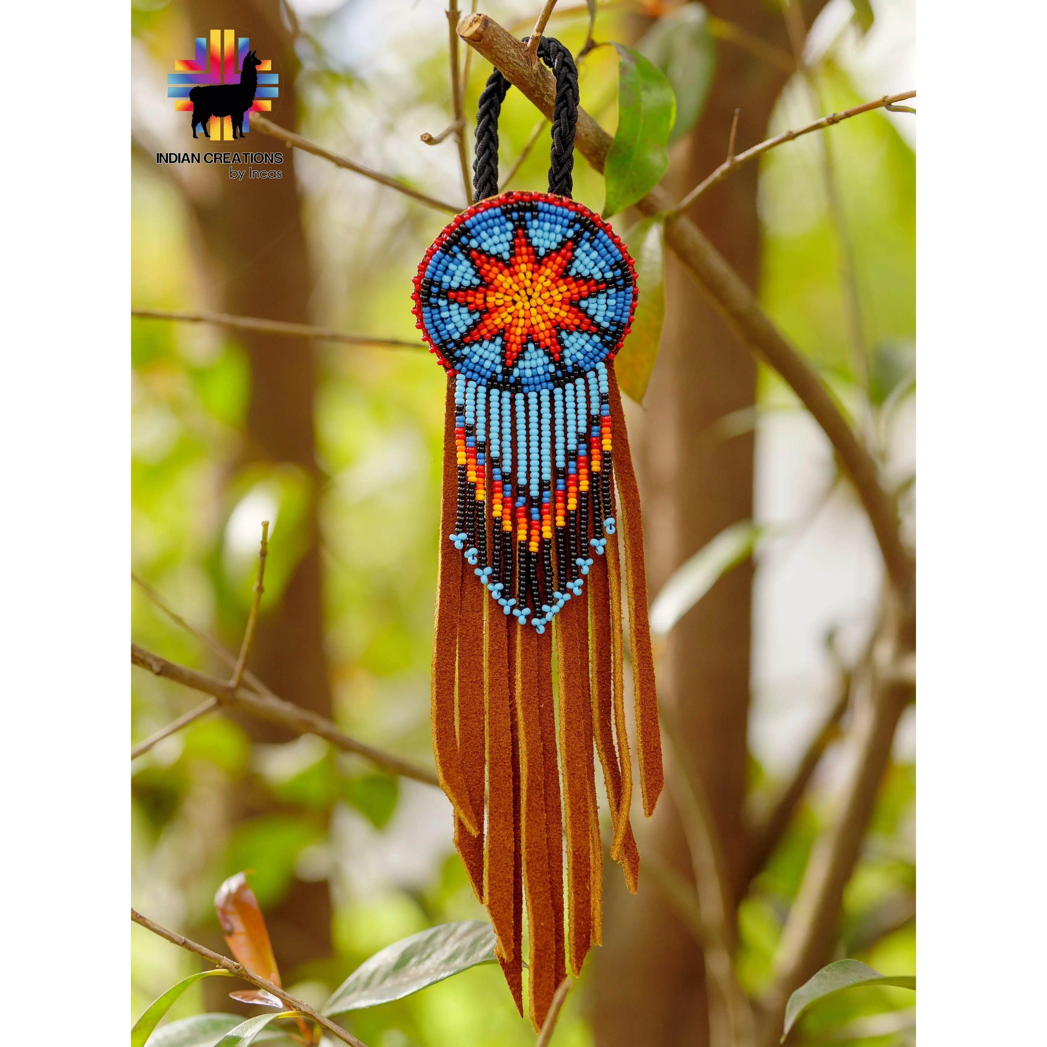 Handmade Leather Hair Tie. Beaded Hair accessories. Made in Ecuador. Boho and Chic.