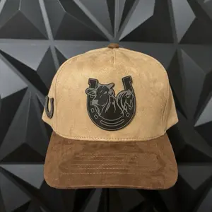 Horseshoe Design Suede Baseball Cap with Brown Brim and Black Logo