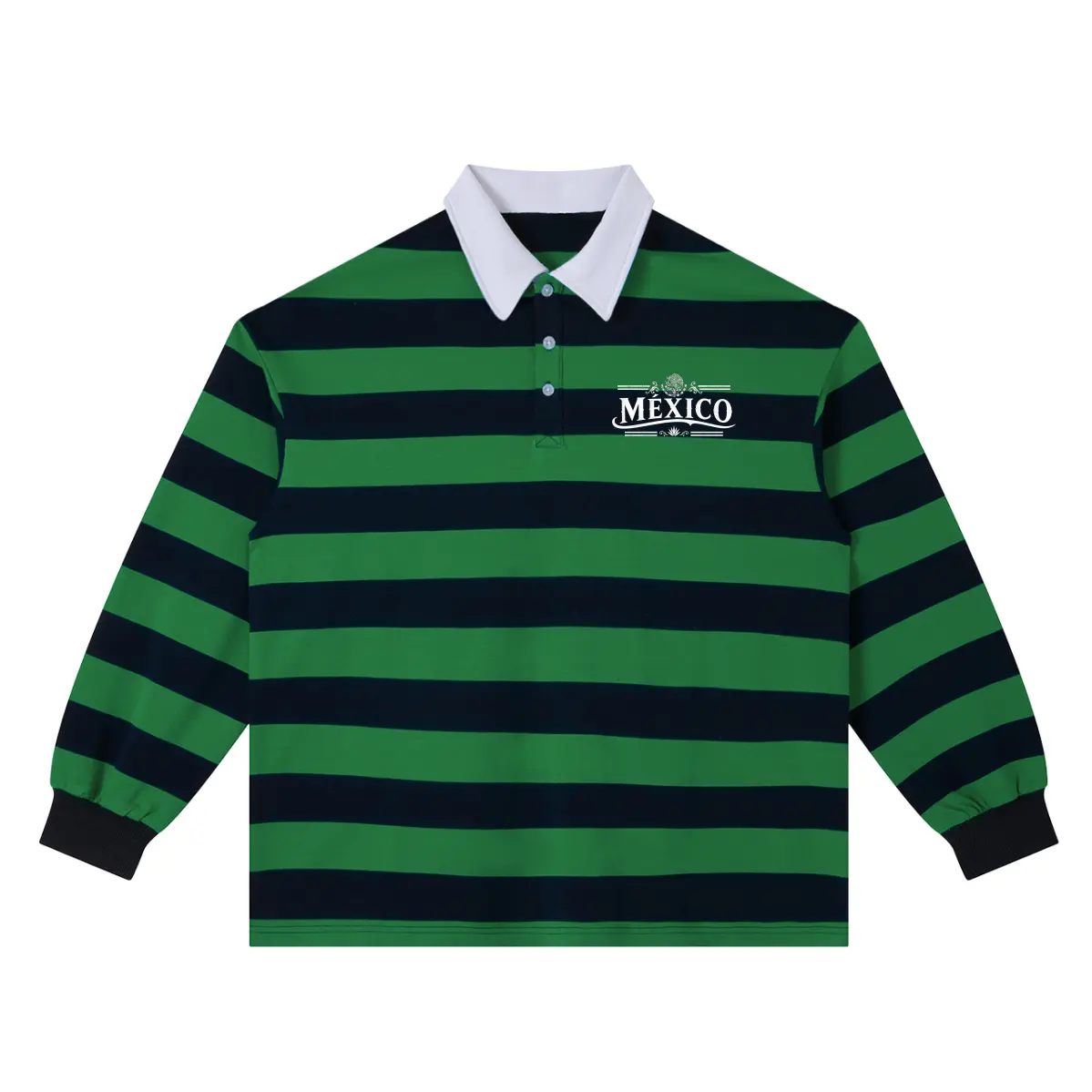 Mexico Football Color Block Stripe Polo Shirt