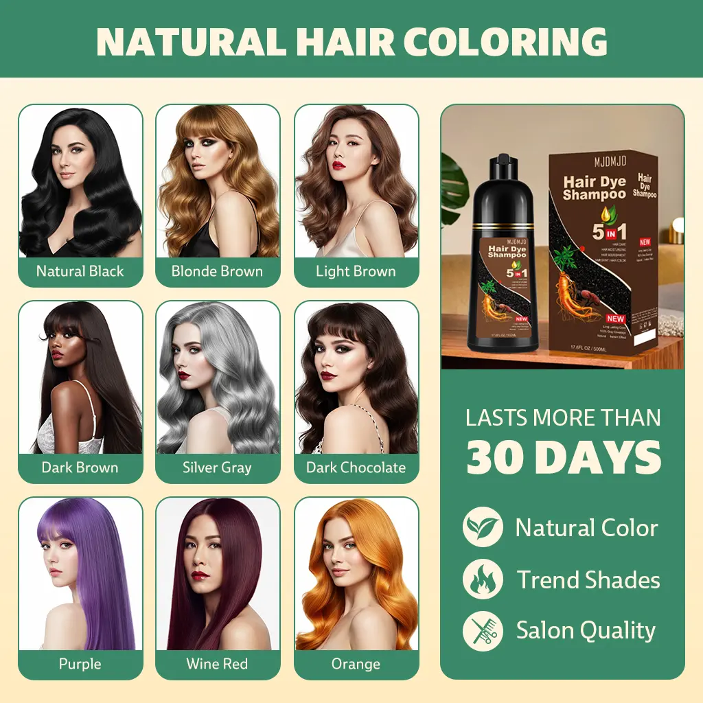 MJDMJD 5-in-1 Natural Hair Dye Shampoo for Women & Men, Herbal