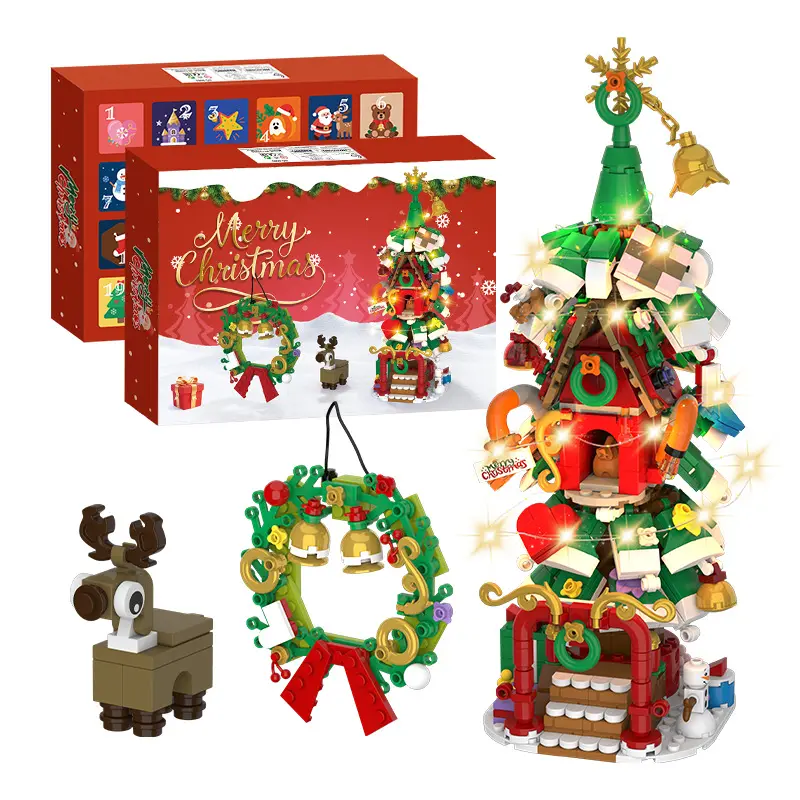 Advent Calendar 2026 Christmas Tree House Building Set with Wreath and Reindeer,Christmas Tree Building Blocks Kit with LED Light,24 Days Christmas Countdown Toys Building Set for Teen Boys Girls Gifts