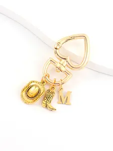 Western Cowboy Boot Hat Initial Pendant Heart Keychain, Classic Keychain, Suitable for Bag Key Accessories