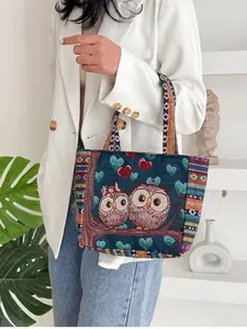 Ethnic Style Elephant Bag Women Simple Work Tote Embroidered Canvas Bag Large Capacity Embroidered Pattern